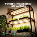 Mars Hydro VG40 LED 40W grow light bar in black and aluminum, shown mounted on a plant shelf and grow rack