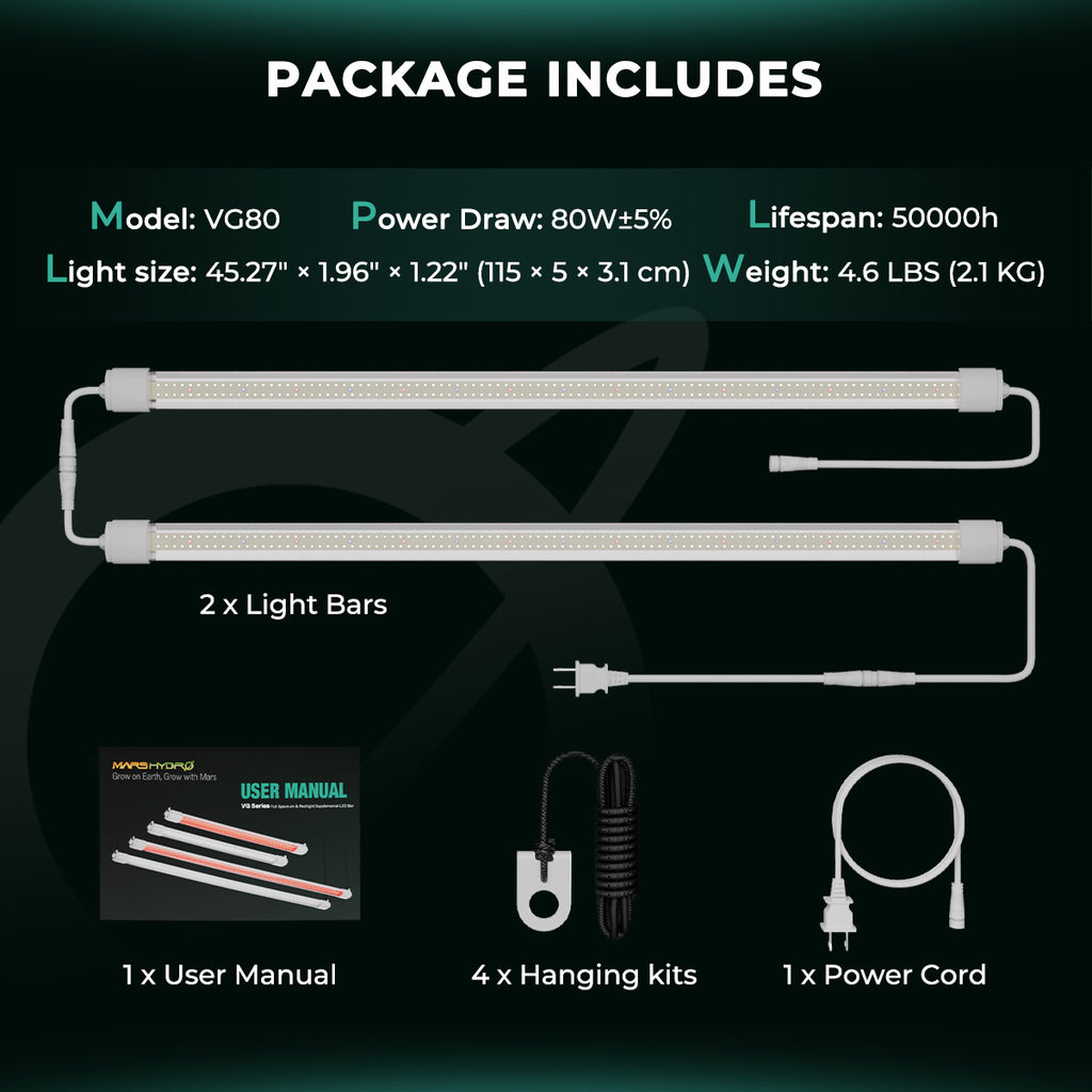 Mars Hydro VG80 LED grow light in white with two light bars and daisy chain function for indoor vegetative growth