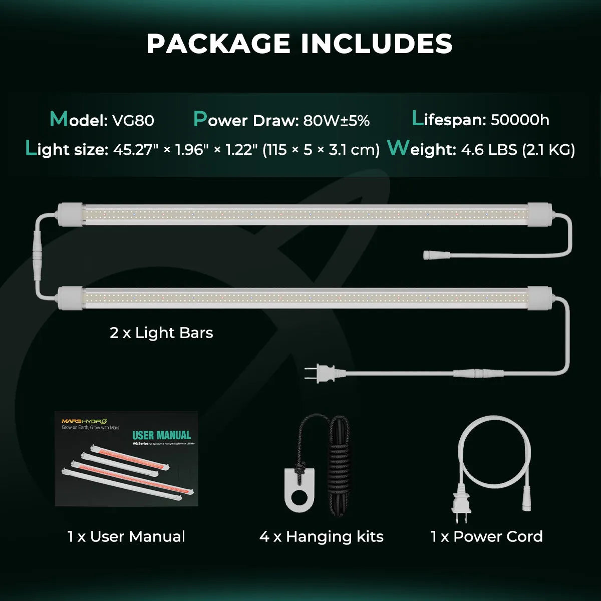 Mars Hydro VG80 LED grow light in white with two light bars and daisy chain function for indoor vegetative growth