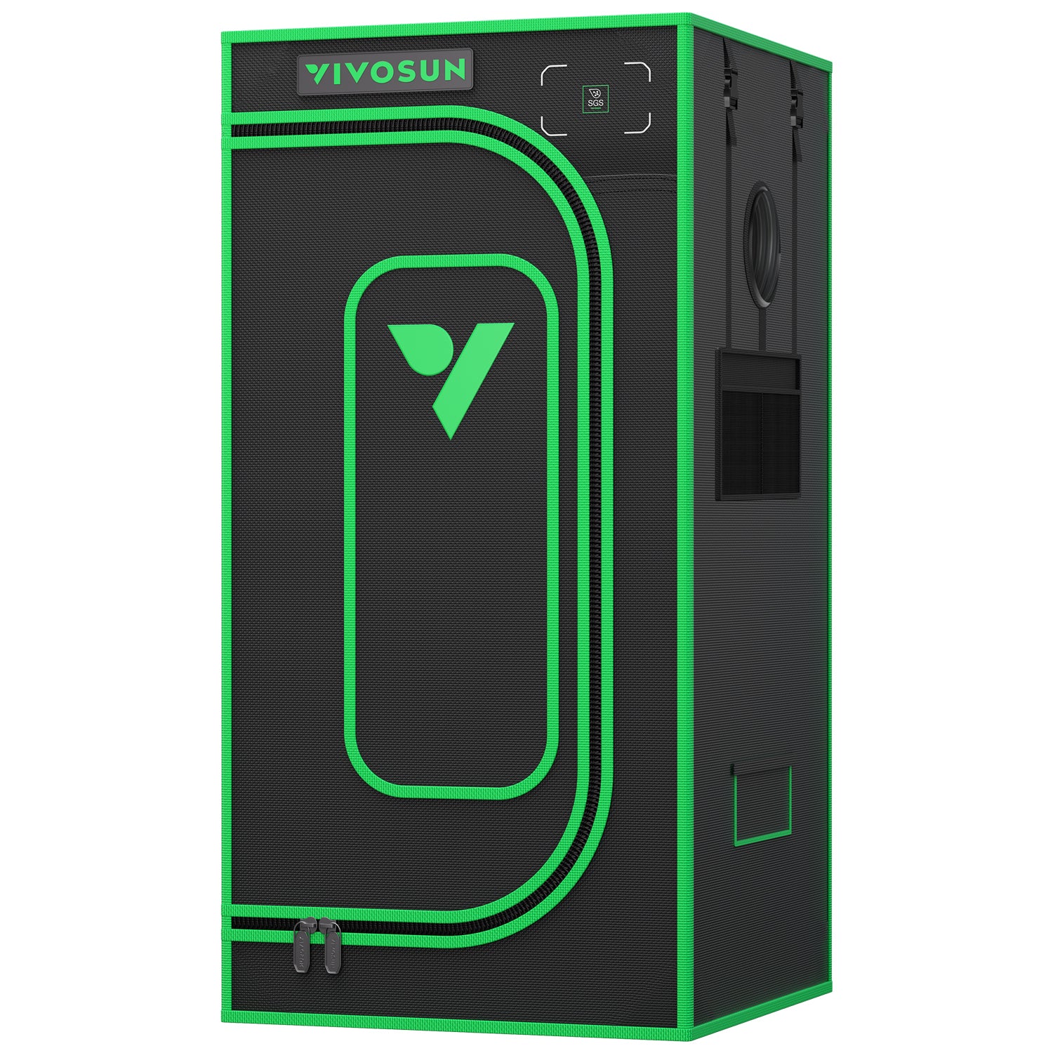 Vivosun Growbox Pro grow tent in black 2000D Oxford cloth with green trim, 60x60x120cm