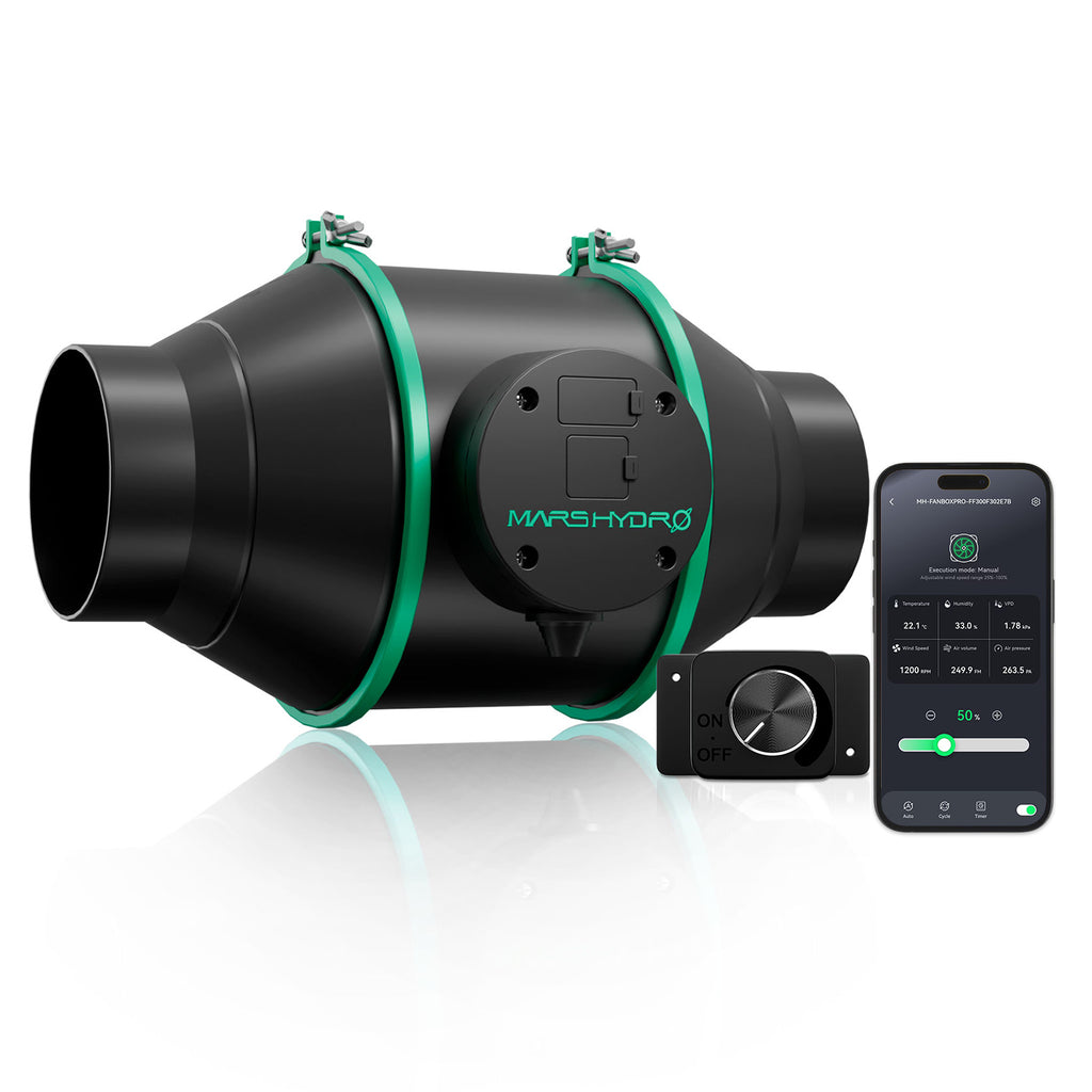 Mars Hydro iFresh 4 Zoll smarter Inline-Rohrlüfter für die Growbox-Abluft.