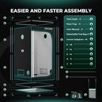 Mars Hydro grow tent kit with 1680D diamond mylar, shown in an indoor grow setup diagram with frame and components
