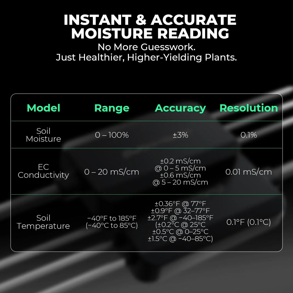 Mars Hydro 3er-Set Smart soil sensors, 3 in 1 moisture temperature and EC value readings shown on screen