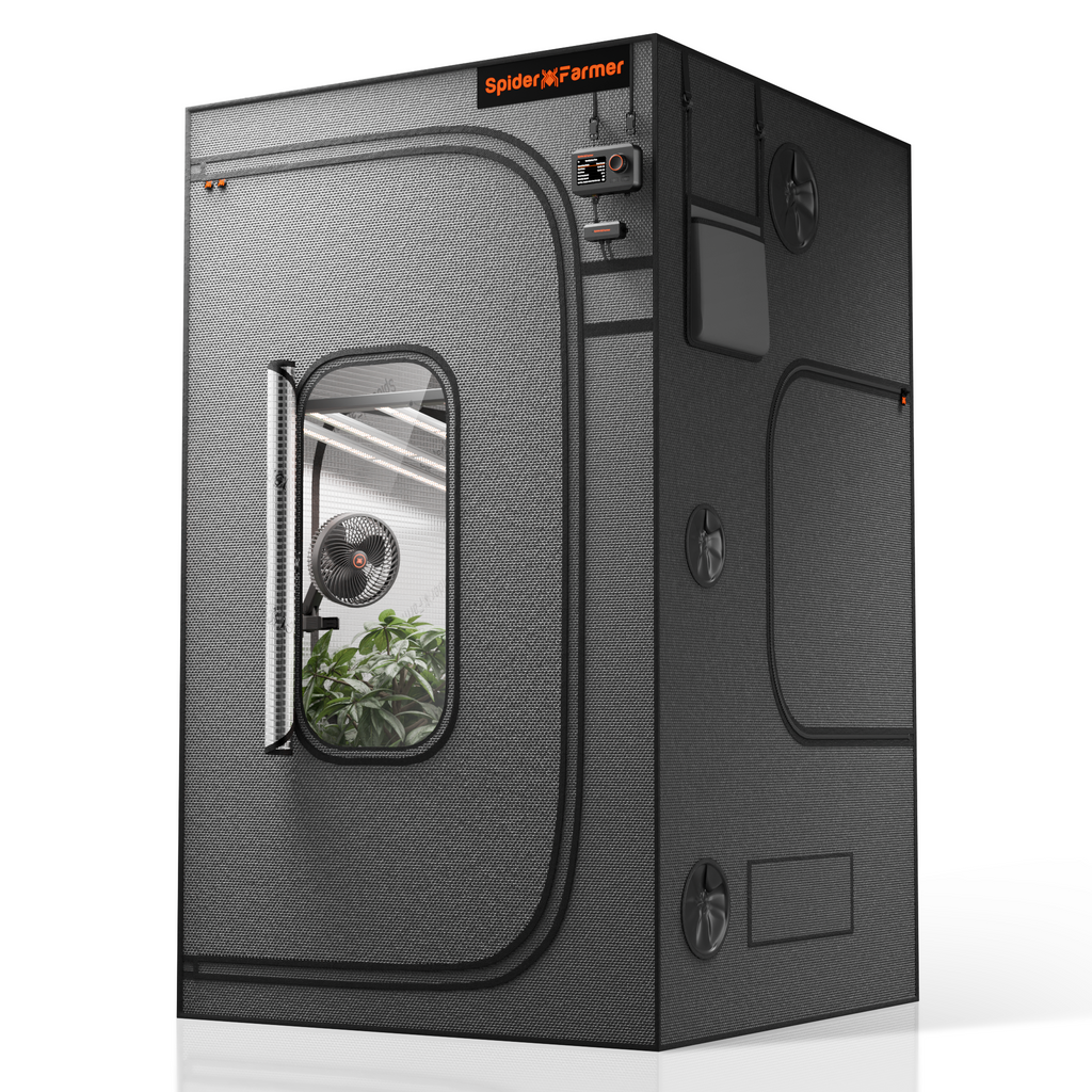 Indoor grow tent by Spider Farmer in dark gray 2000D Oxford fabric with observation window and light tight design