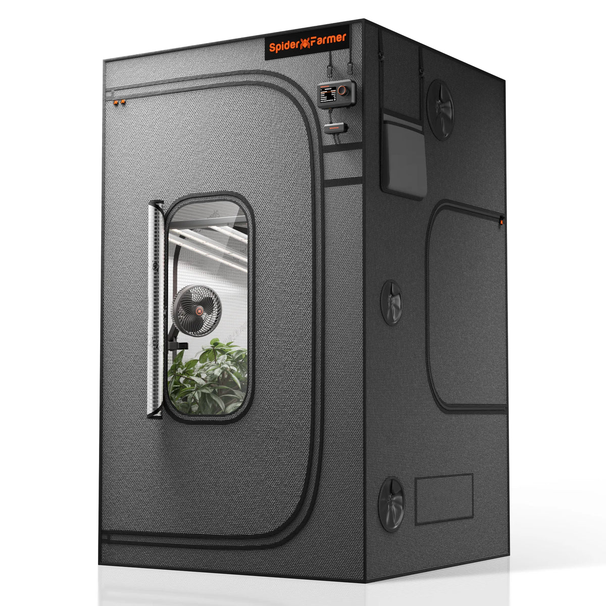 Indoor grow tent by Spider Farmer in dark gray 2000D Oxford fabric with observation window and light tight design