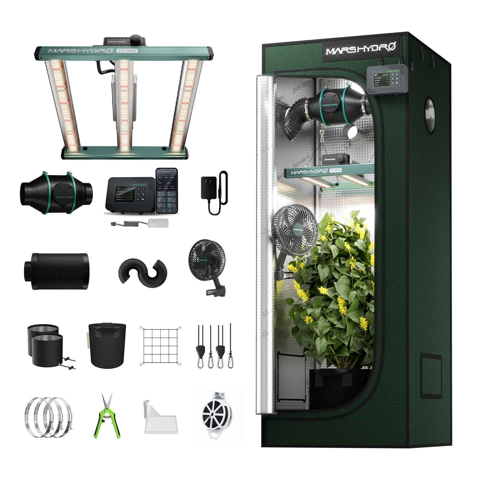 Mars Hydro FC1500 Smart Komplettset Pro | 60x60x160cm Growzelt
