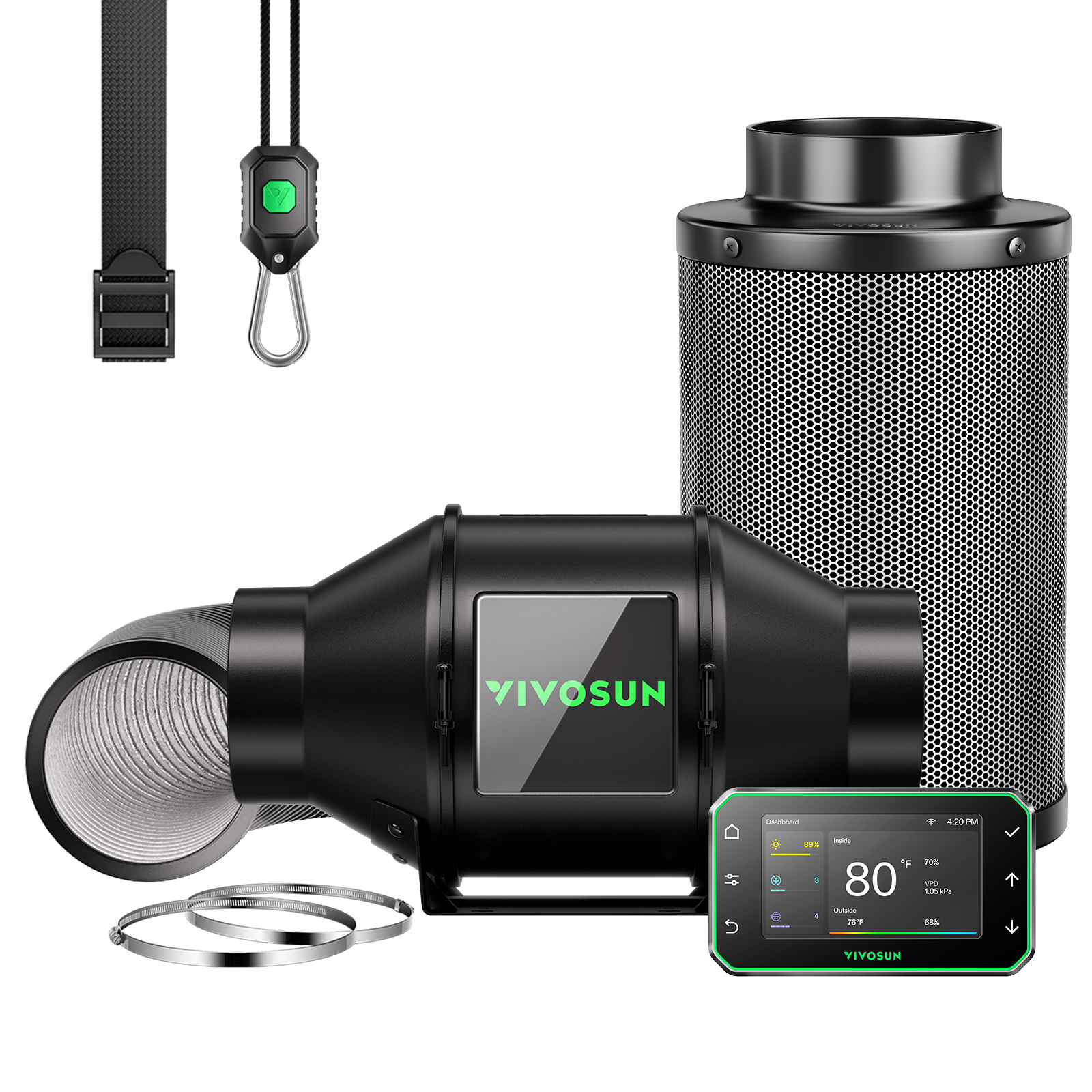 Vivosun G4 Pro 100mm Smart Abluftset  - 331 m³/h + GrowHub