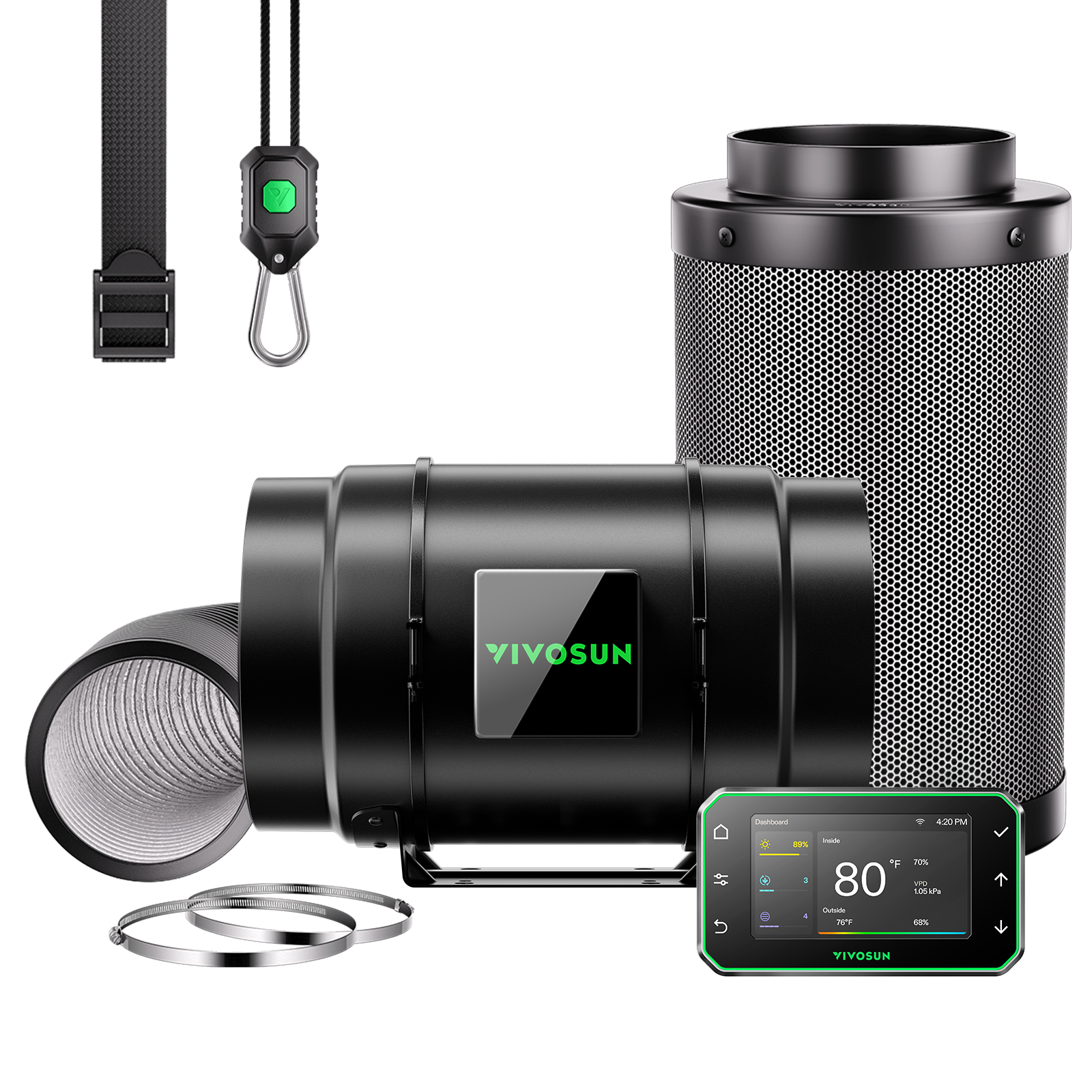 Vivosun Smart Abluftset G8 Pro 200mm - 1232 m³/h + GrowHub