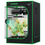 Vivosun grow tent in black 600D Oxford fabric with green trim, 60x60x90cm