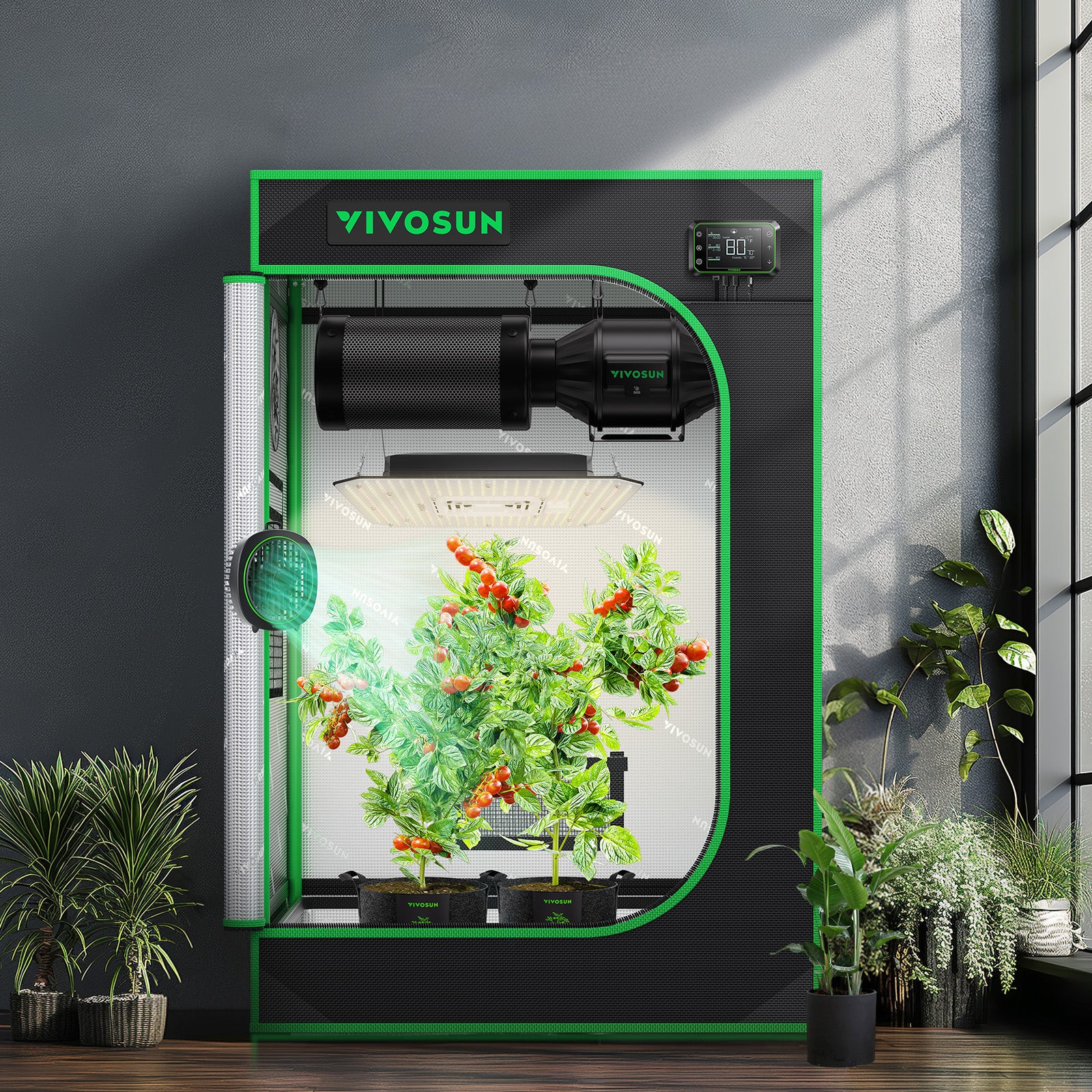 Vivosun grow tent in black 600D Oxford fabric, 60x60x90cm growbox with green frame