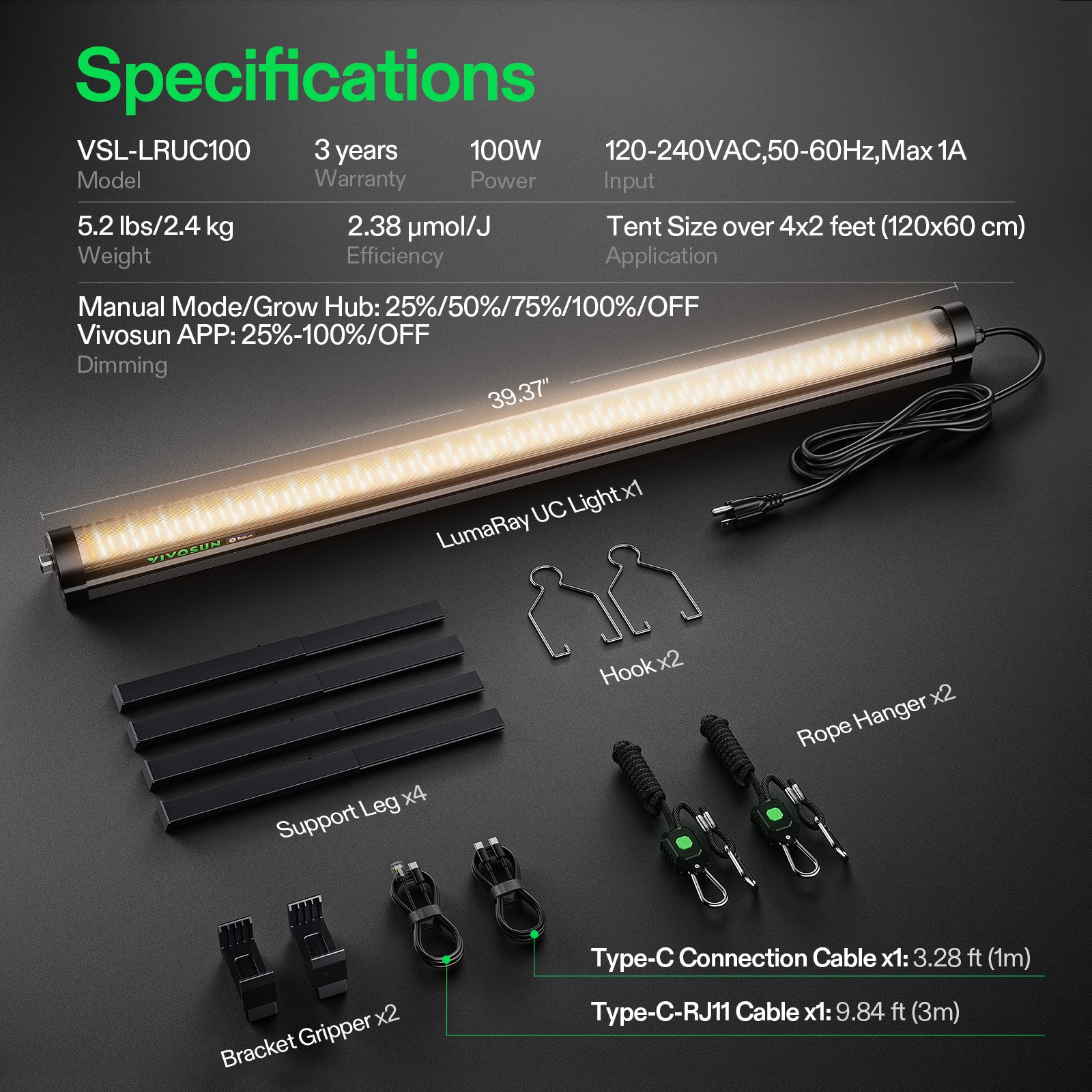 Vivosun LumaRay LED - Rotverstärktes Vollspektrum 100W