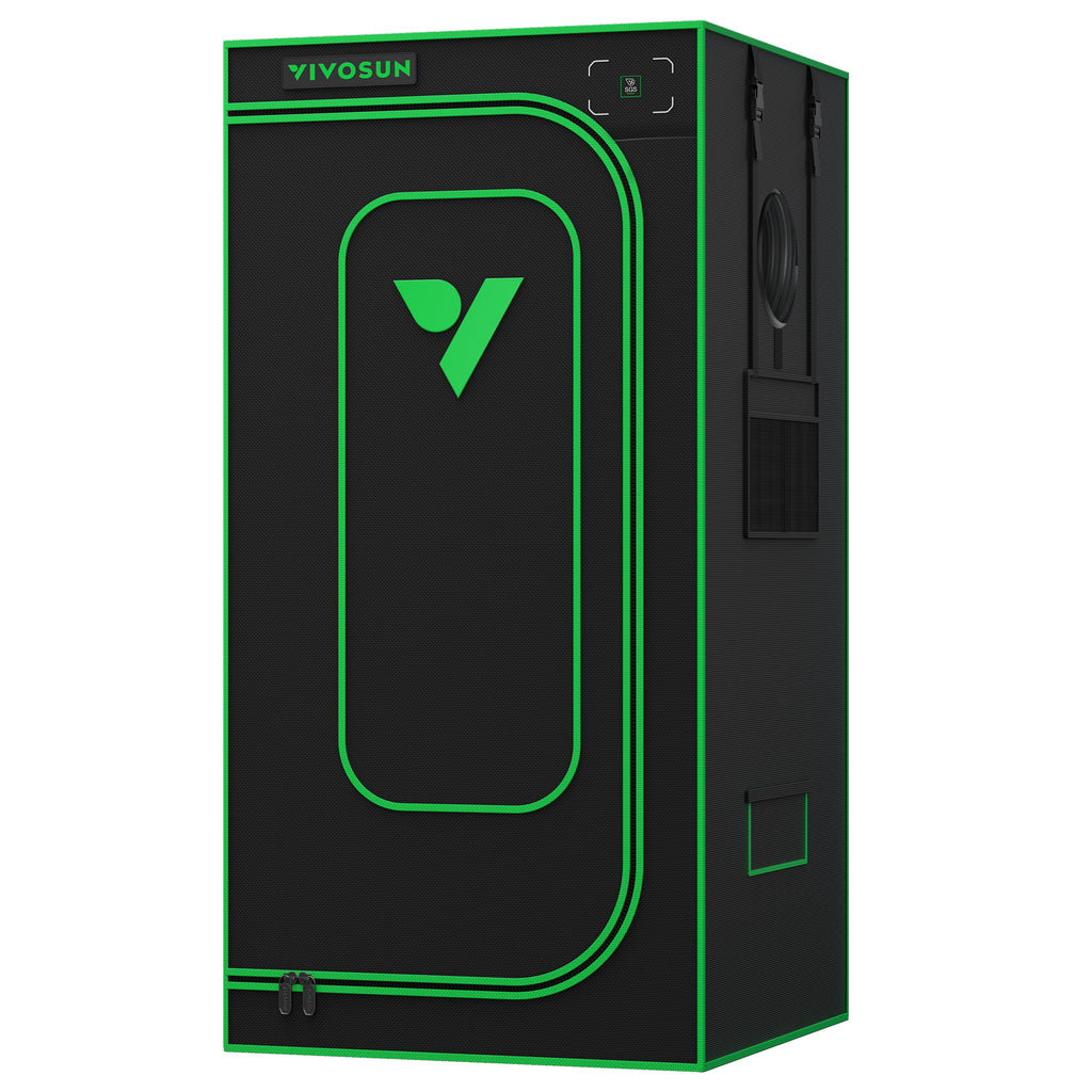 Vivosun grow tent in black with green trim, 2000D Oxford, 80x80x160cm