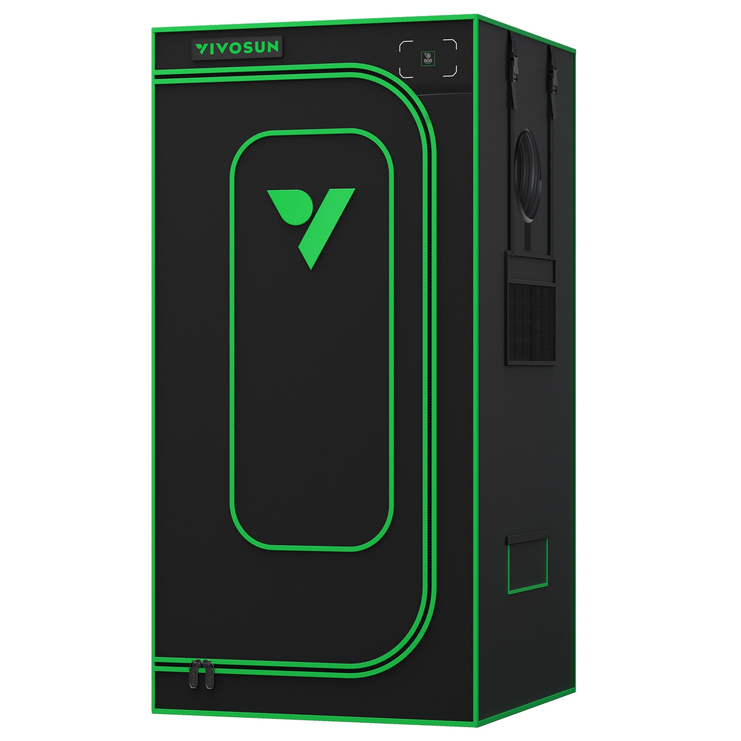 Vivosun grow tent in black with green trim, 2000D Oxford, 80x80x160cm
