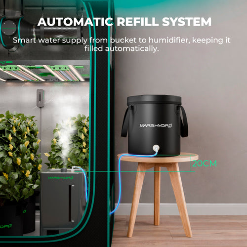 Faltbarer 15-Liter-Eimer des Mars Hydro Autowater Kits im voll entfalteten Zustand.