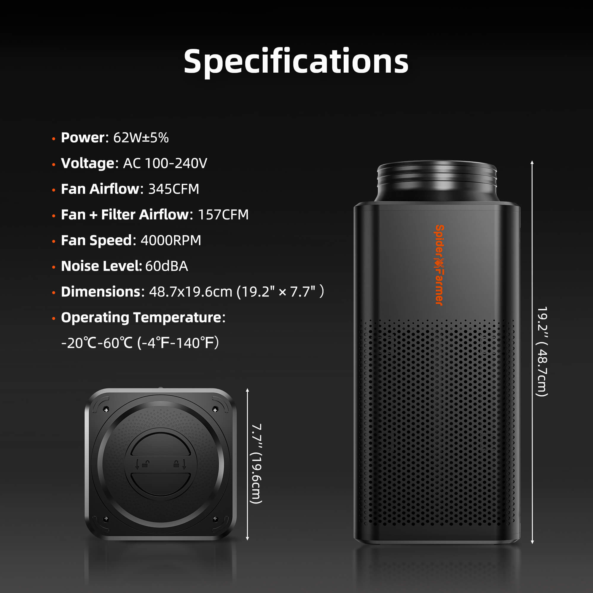 Spider Farmer 150mm 2-in-1 ventilation system with integrated activated carbon filter — efficient airflow in a sleek design