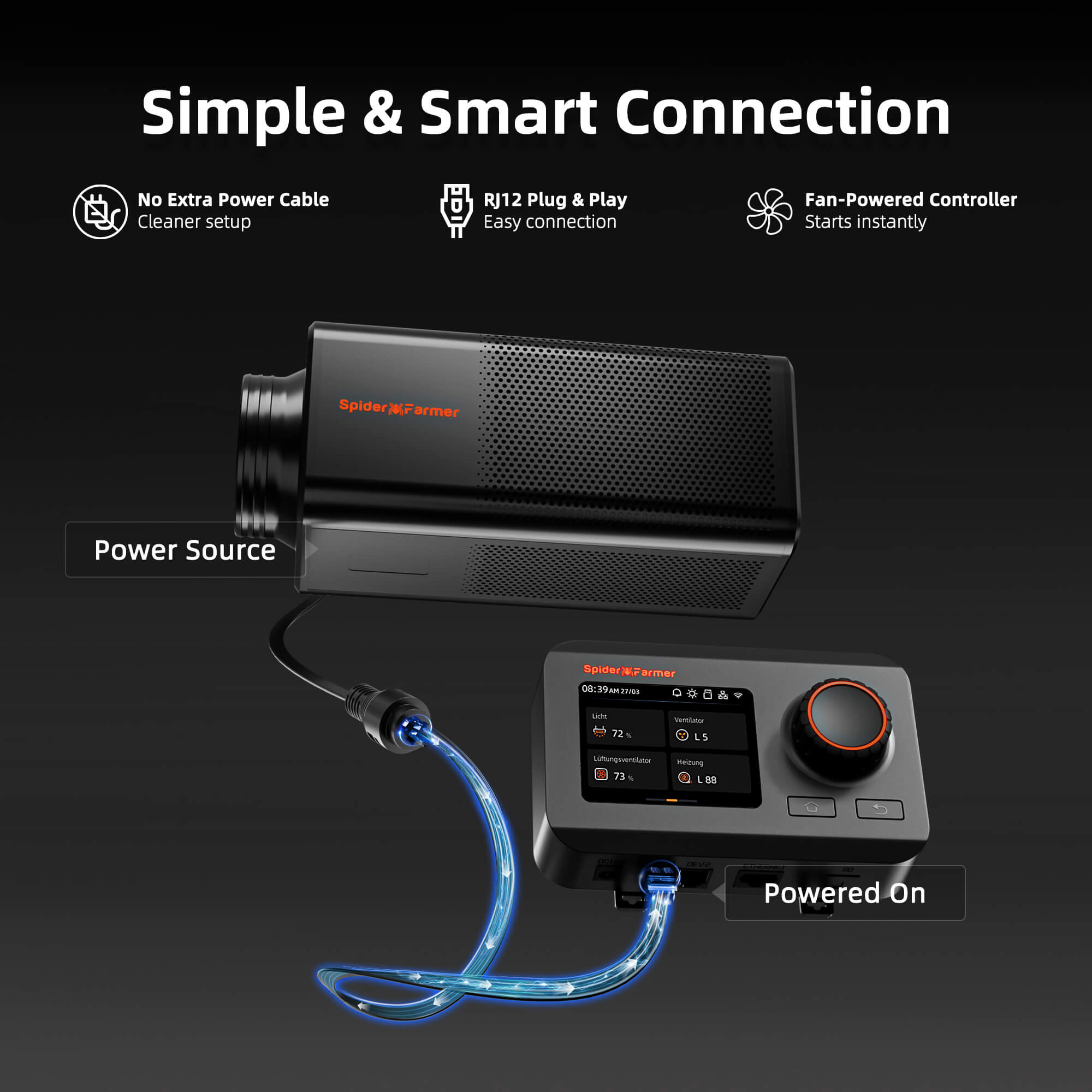 Spider Farmer 150mm 2-in-1 ventilation system with integrated carbon filter — sleek design featuring a user-friendly controller.