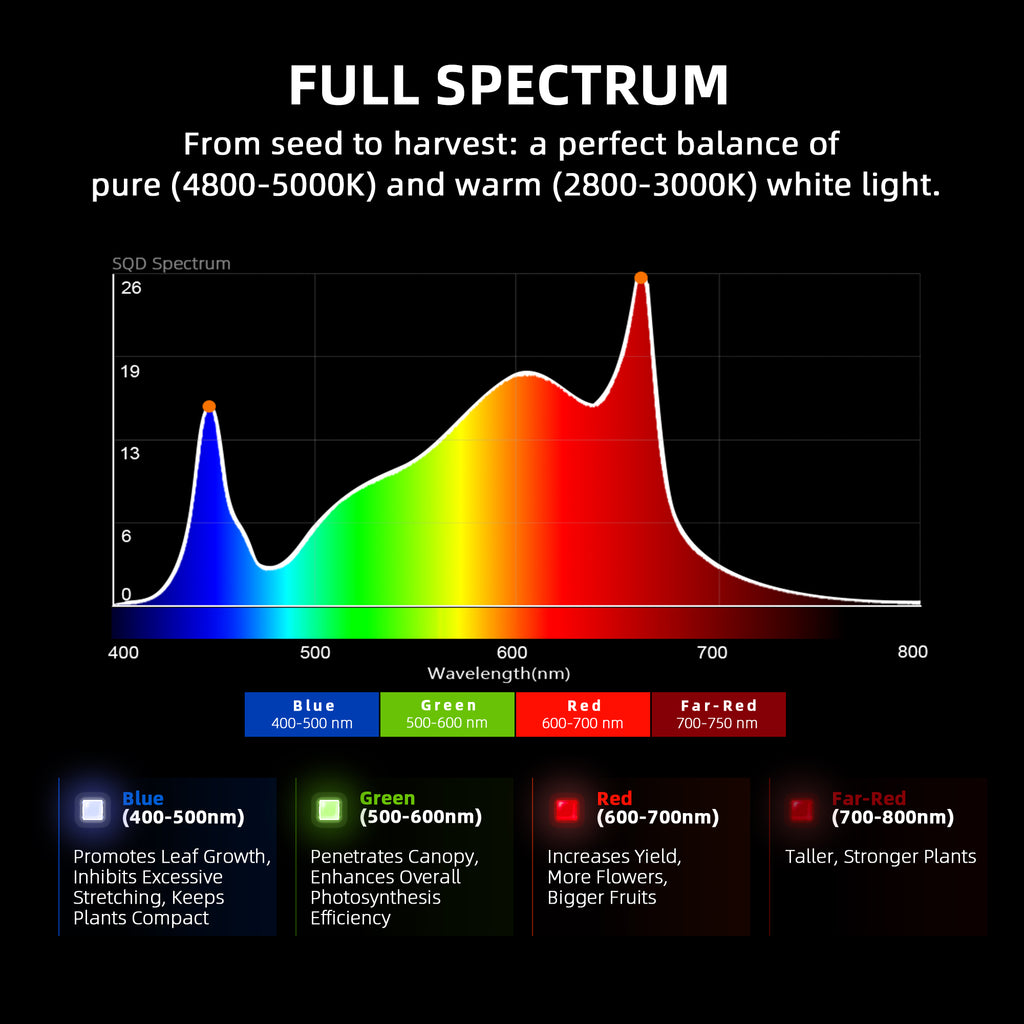 Spider Farmer G1000W Spektrum-Grafik mit Wellenlängen von 660nm bis 5000K