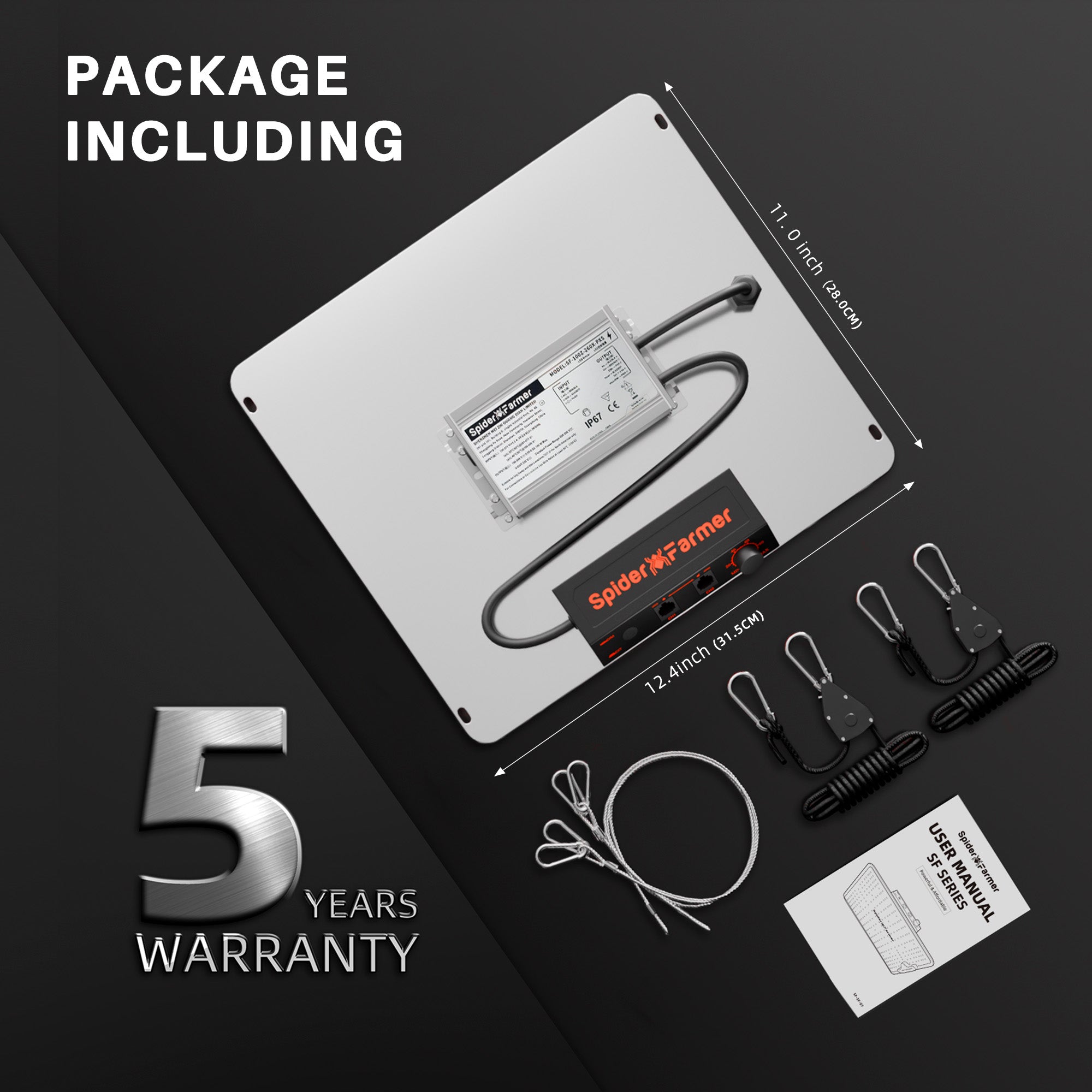 Vollständiger Lieferumfang der SF1000D 100W inklusive Aufhängung.