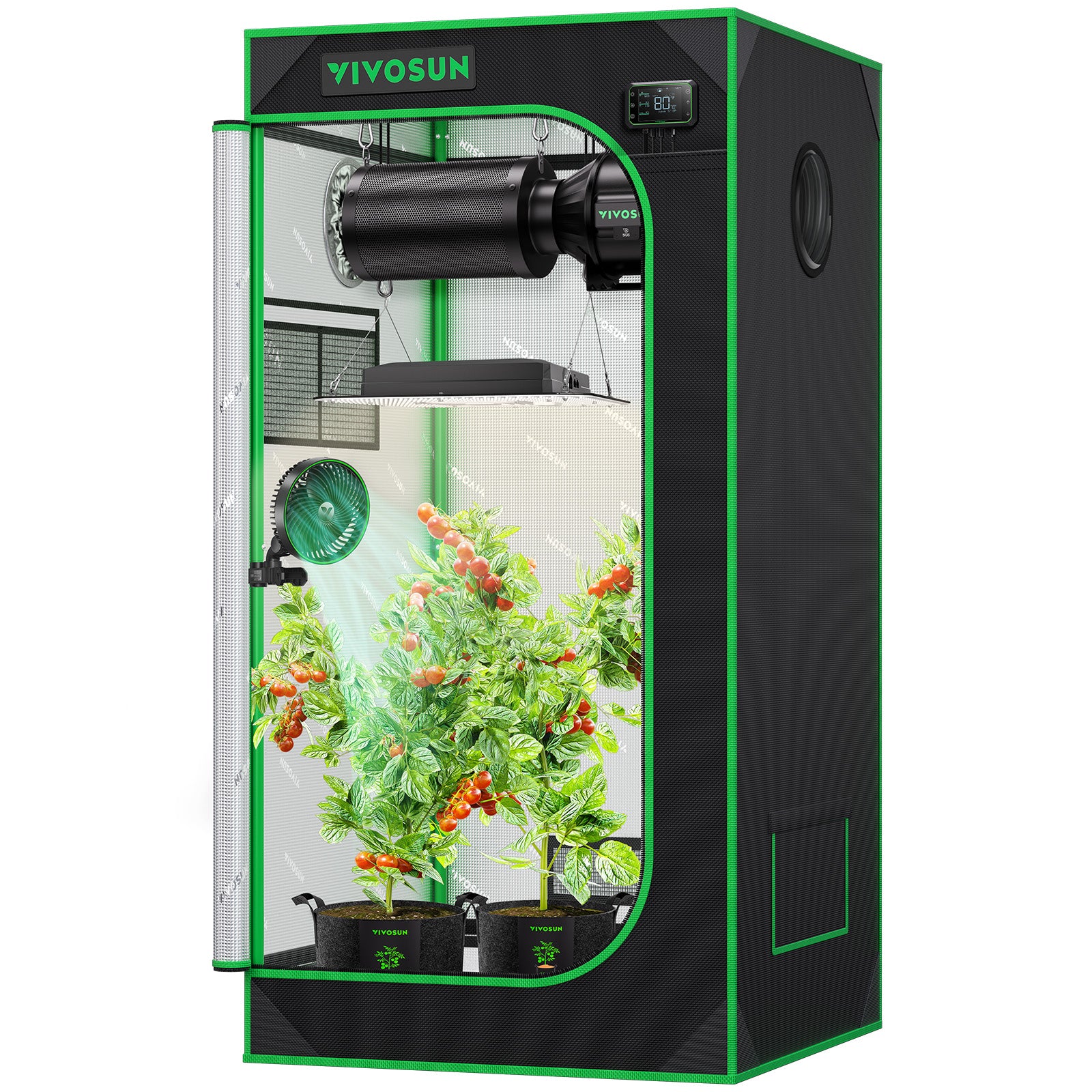 Vivosun grow tent growbox in black and green 600D Oxford, 60x60x120cm size