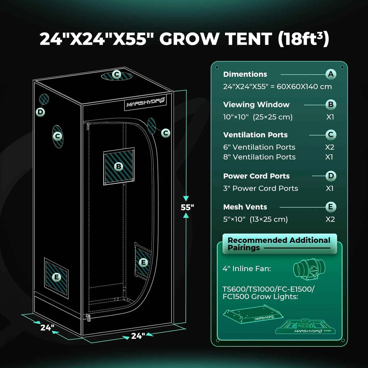 Mars Hydro 60x60x140cm Growzelt | 1680D Oxford