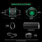 Mars Hydro TSW2000-B smart grow tent kit with flexible duct and hose clamp, shown with app controller note on black background