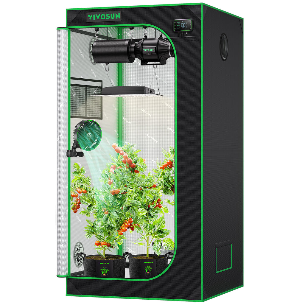 Vivosun grow tent in black 600D Oxford fabric with green frame, 80x80x160cm