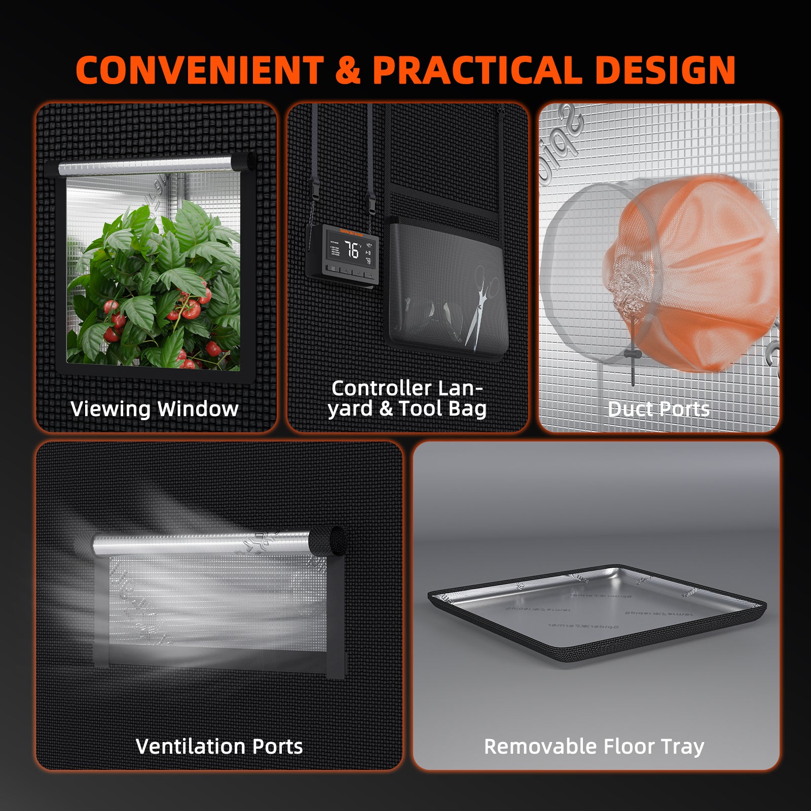 Eckhalterungen (Corner Brackets) im Zelt für die Positionierung von Sensoren.