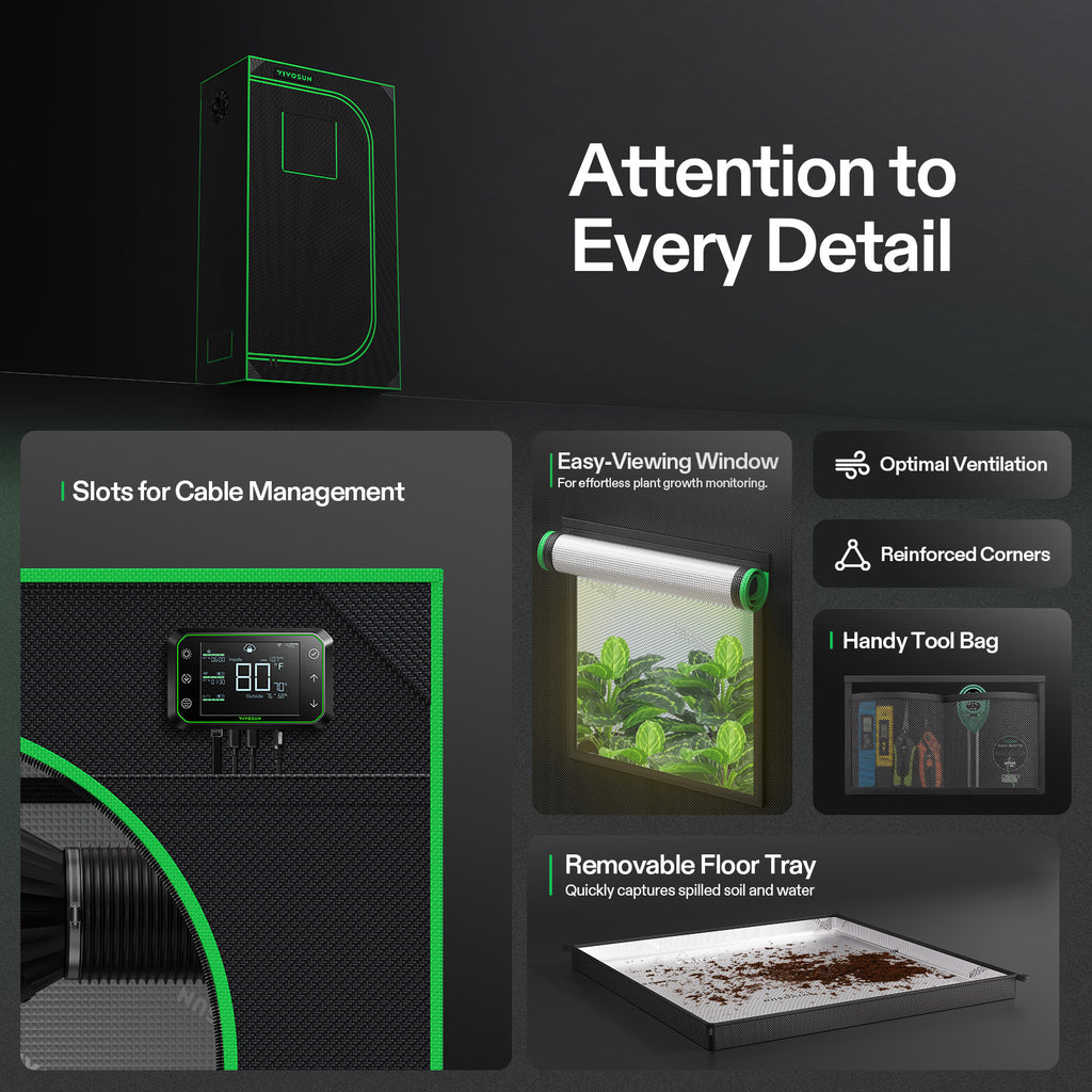 Black 600D Oxford grow tent by Vivosun, 90x50x160cm with easy-viewing window