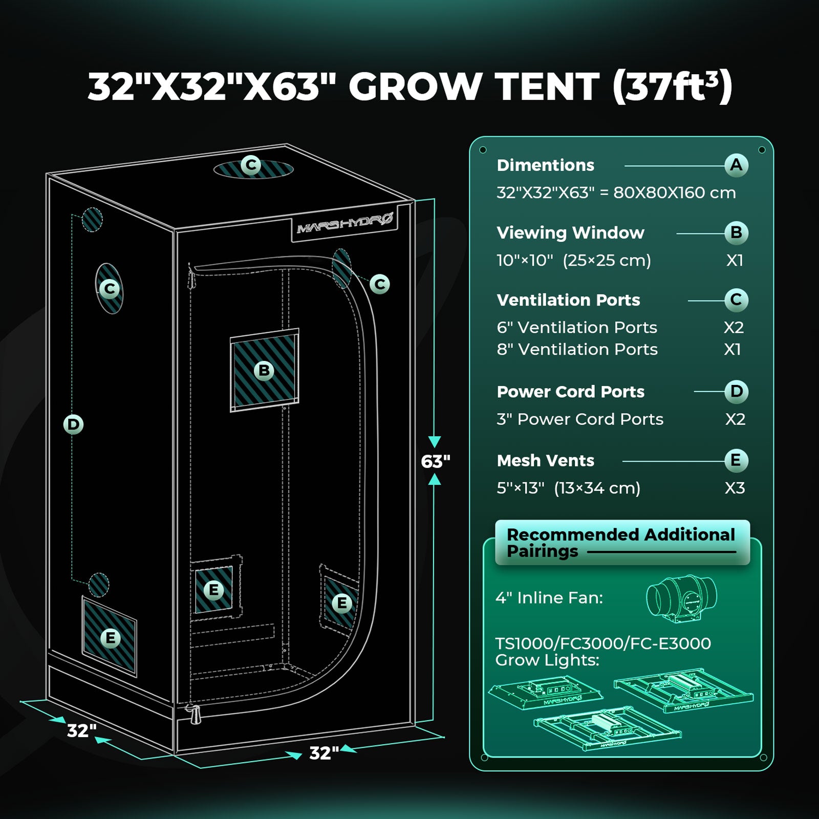 Mars Hydro smart grow tent kit with viewing window, black 80 x 80 x 160 cm indoor grow box