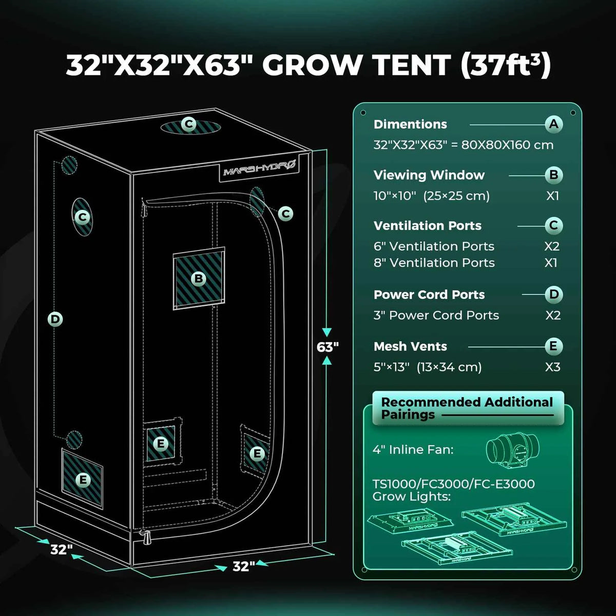 Mars Hydro FC-E1500 Komplett-Set | 80x80x160cm Growzelt
