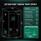 Mars Hydro grow tent in black with 80 x 80 x 160 cm size, showing ventilation ports and viewing window layout
