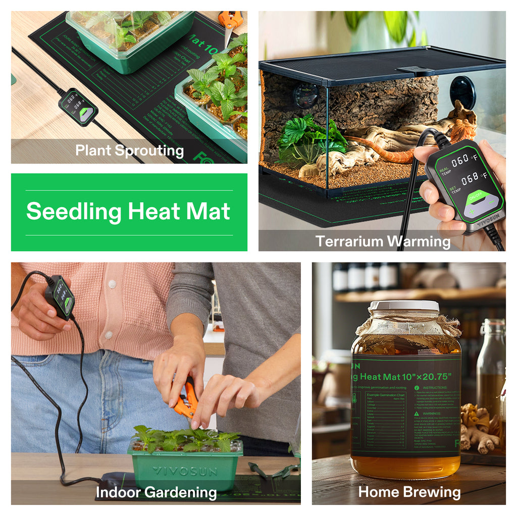 Vivosun seedling heat mat with digital dual-display thermostat, green and black