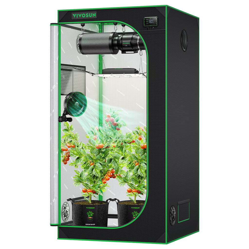 Vivosun grow tent 600D Oxford in black with green frame, 90x90x180cm size