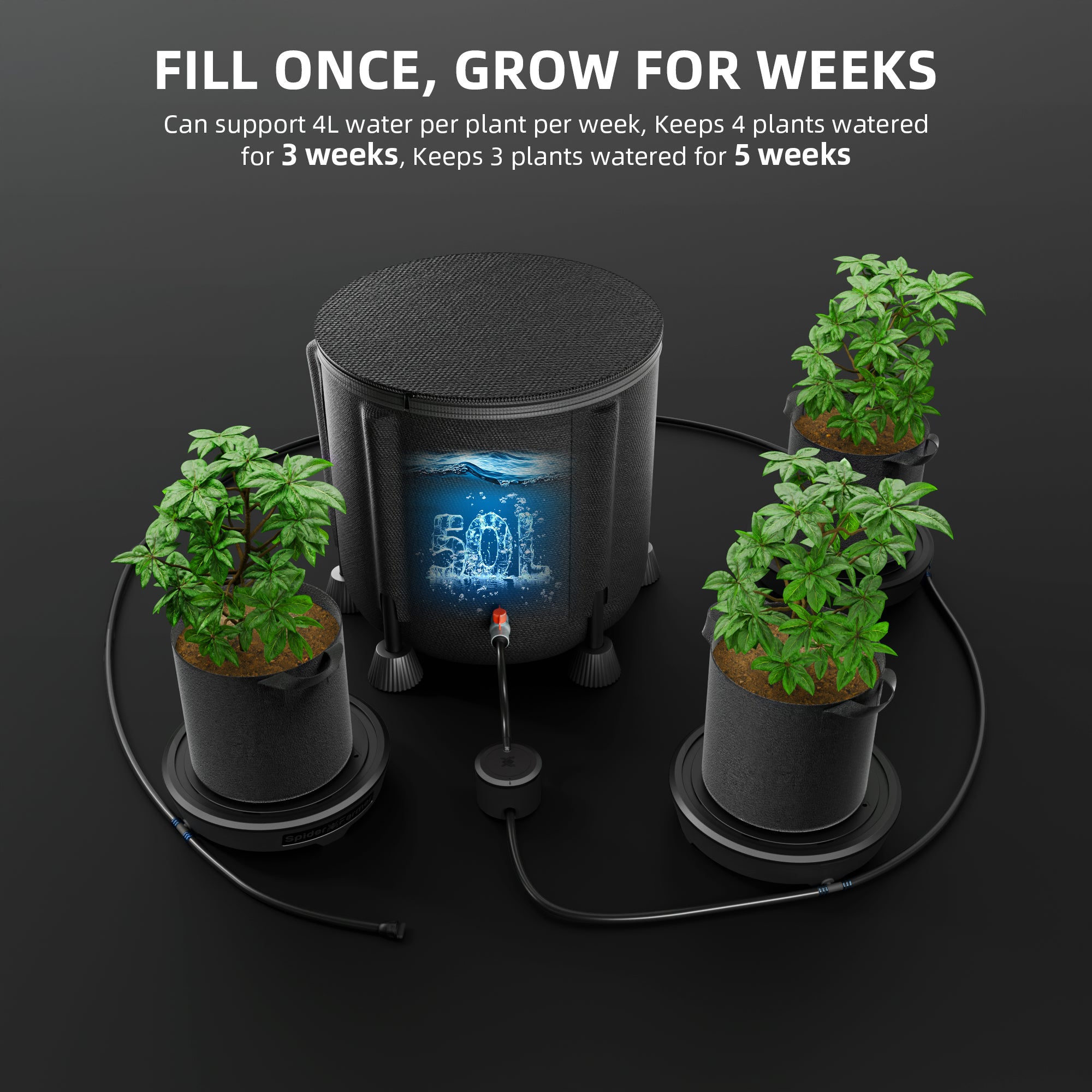 Spider Farmer 5-Gallonen Stofftöpfe auf der Bewässerungsbasis – Fördert durch atmungsaktives Material ein kräftiges Wurzelwachstum und verhindert Ringwurzelbildung.