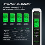 Vivosun pH and TDS meter combo set, white 3-in-1 for TDS, EC, and temperature with 4 modes