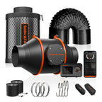 Spider Farmer 100mm exhaust set with a powerful 348 m³/h fan — includes GGS controller and active carbon filter for optimal airflow