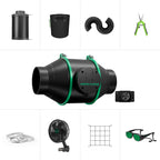 Mars Hydro 150mm ventilation system in sleek black with green accents — includes fan and accessories for easy setup.