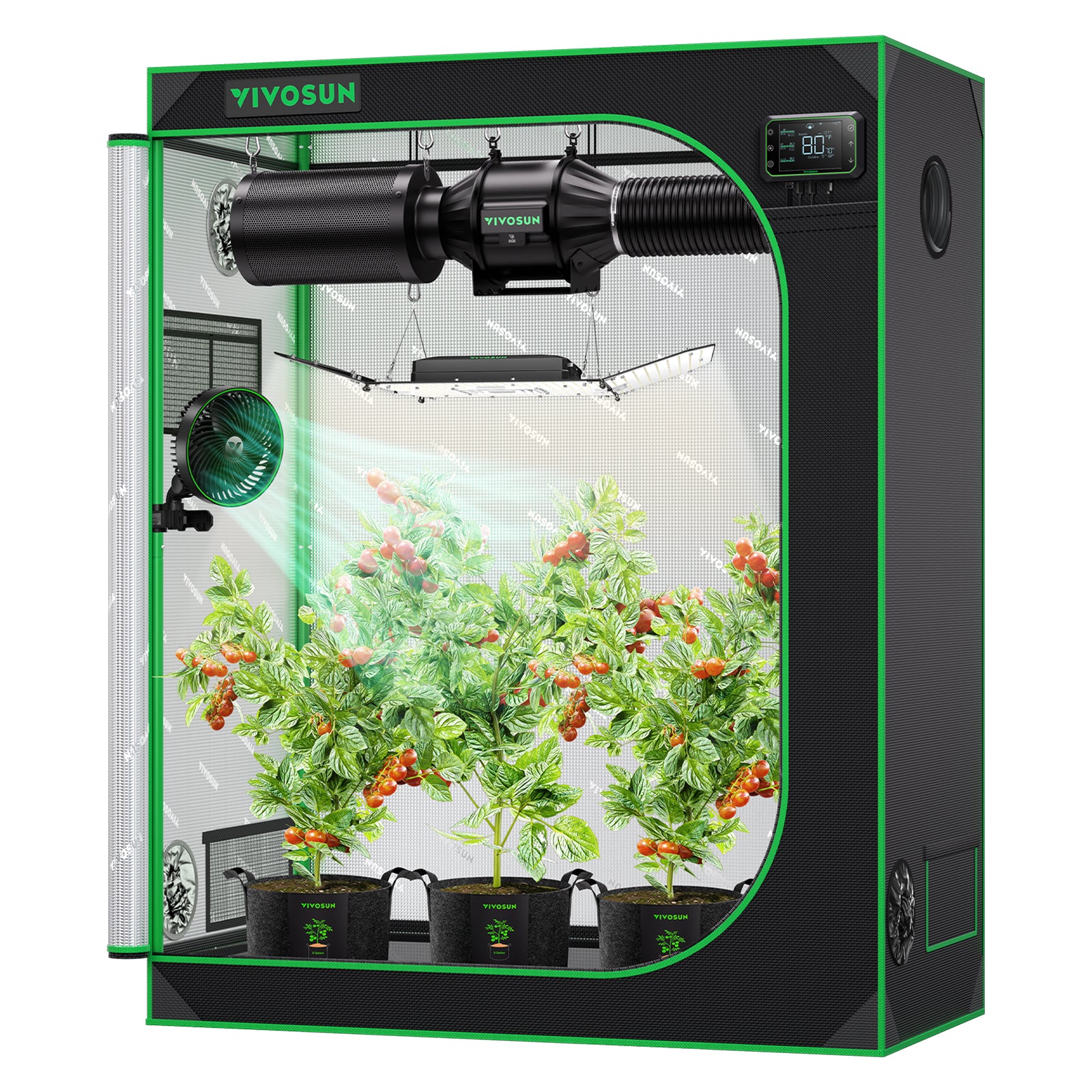 Vivosun grow tent, green frame and black 600D Oxford, 120x60x150cm size