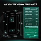 Mars Hydro grow tent setup diagram with black 1680D Oxford fabric, 120 x 60 x 180 cm size and ventilation ports