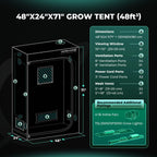 Mars Hydro grow tent setup diagram with black 1680D Oxford fabric, 120 x 60 x 180 cm size and ventilation ports