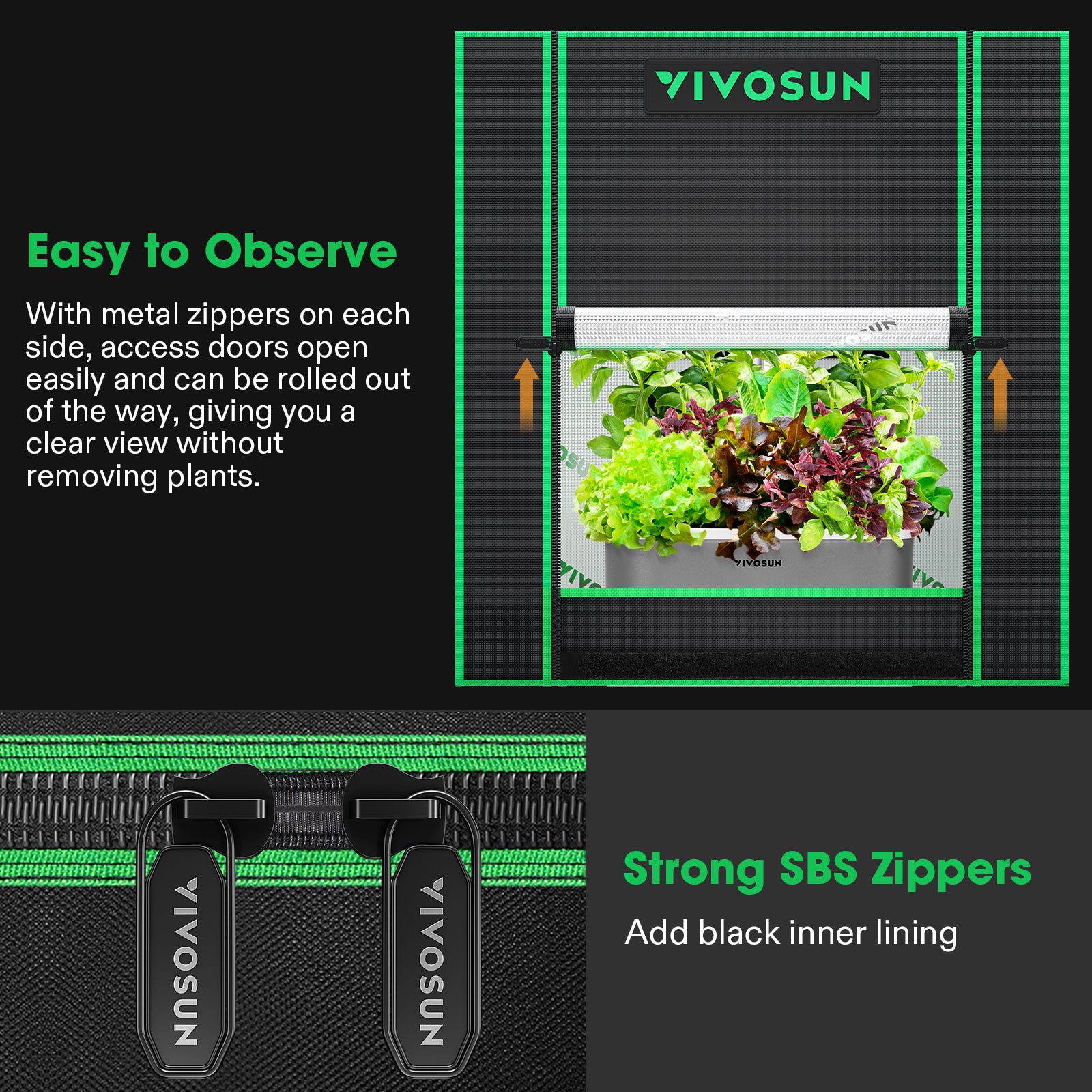 Black Vivosun 600D Oxford grow tent growbox, 50x36x54 cm