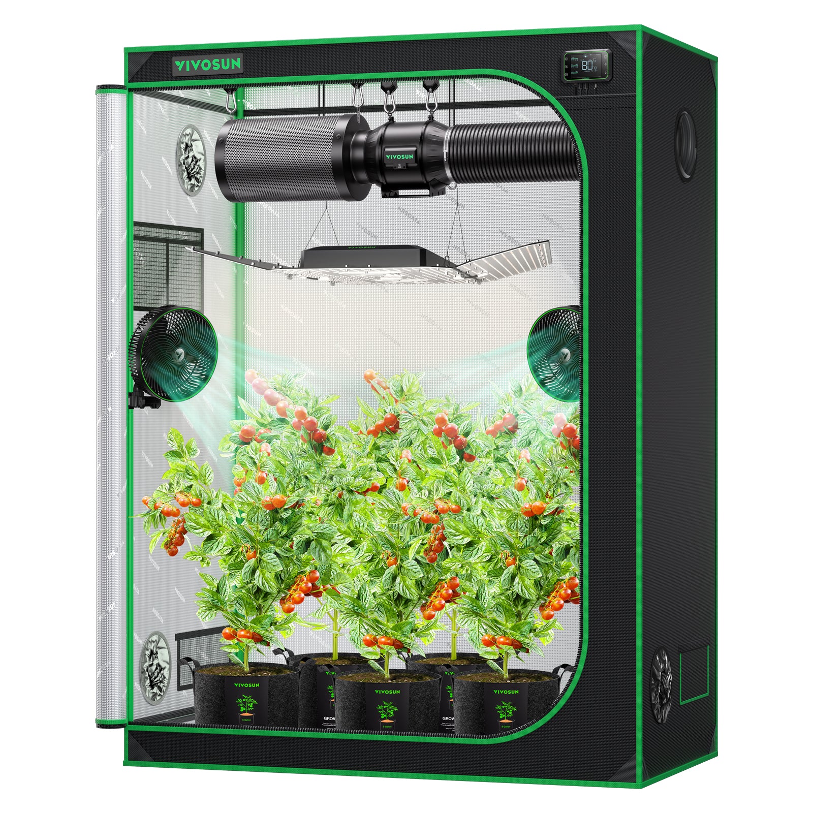 Vivosun grow tent growbox in green and black 600D Oxford fabric, 150x80x200cm size