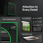 Vivosun 150x150x200cm grow tent in black 600D Oxford fabric with green trim