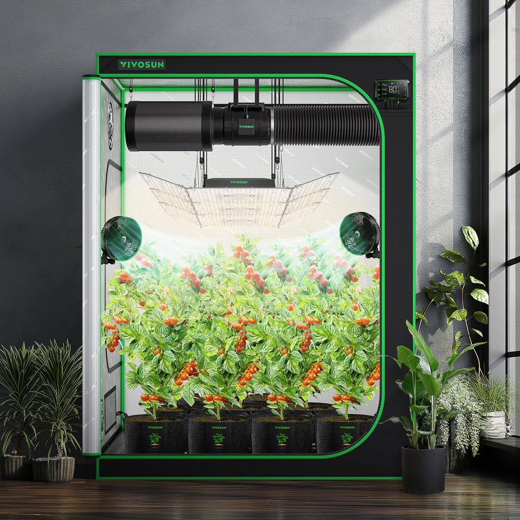 Vivosun grow tent in gray 600D Oxford fabric with green trim, 150x150x200cm