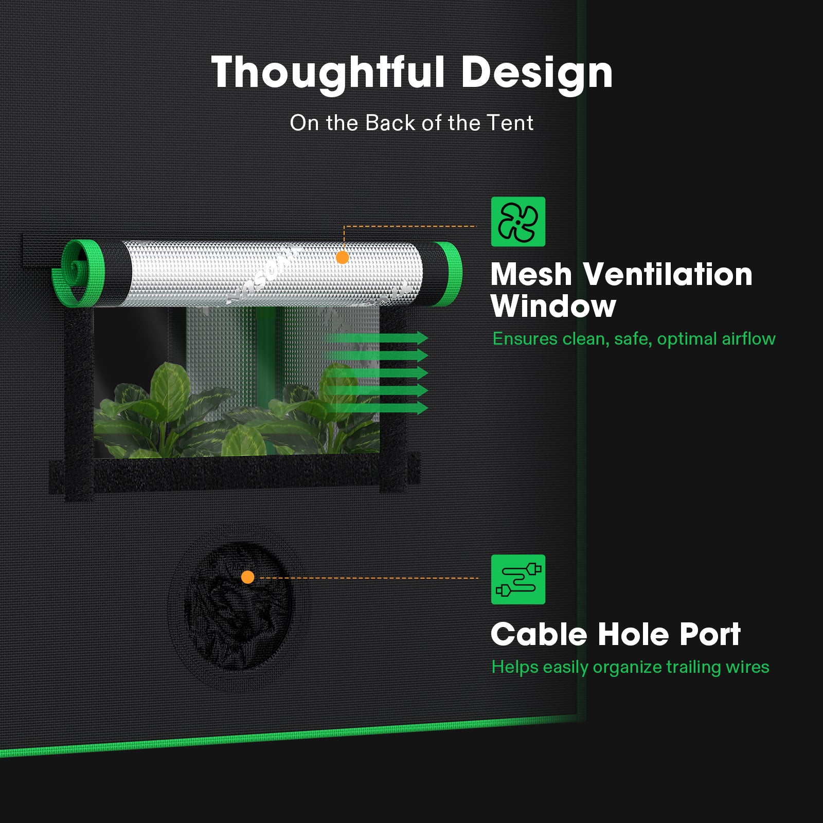 Vivosun growbox with black 600D Oxford fabric, mesh ventilation window