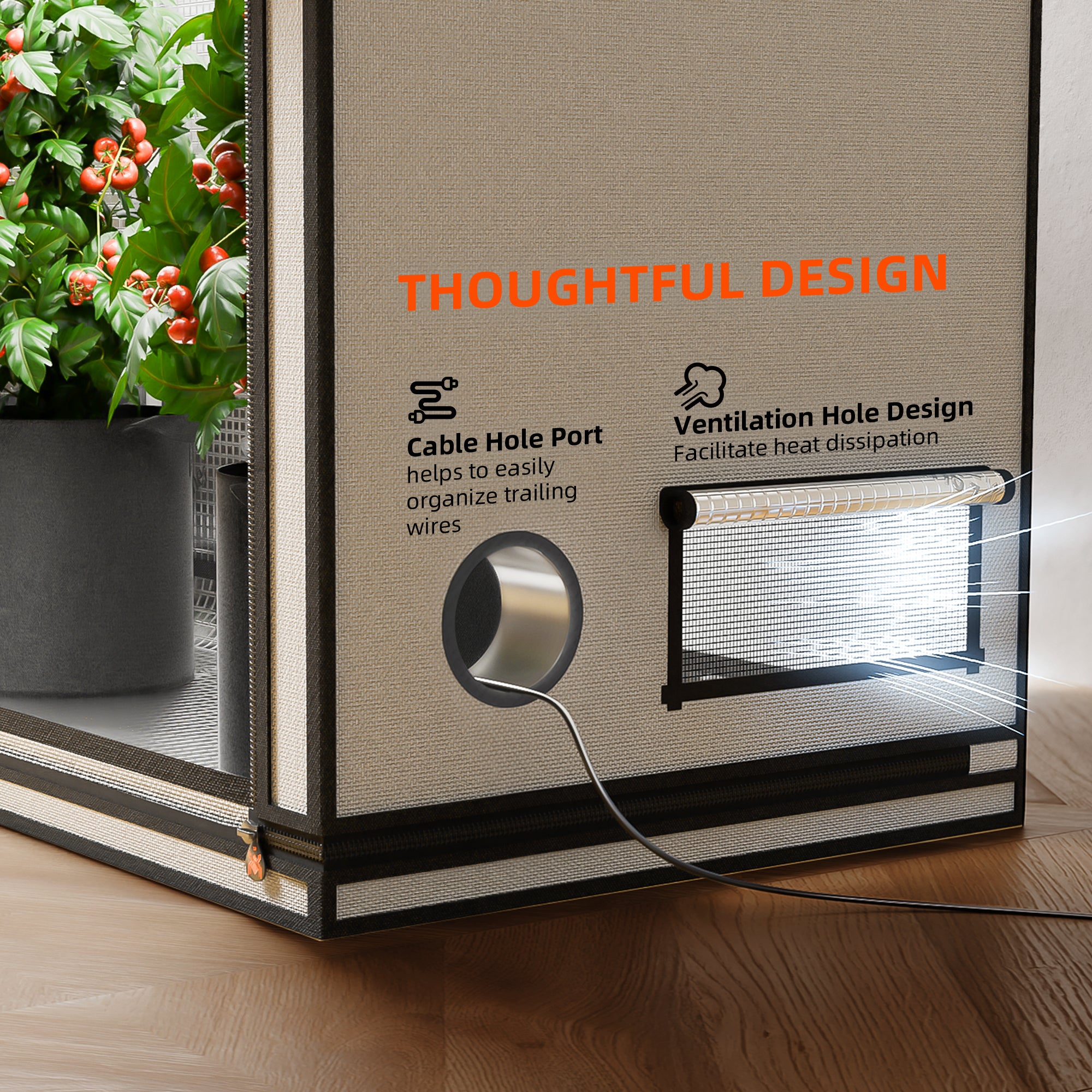 Sicheres Kabelmanagement: Spezielle Durchführungen für die feuchtigkeitssichere Verlegung von Technik-Kabeln im Zelt.