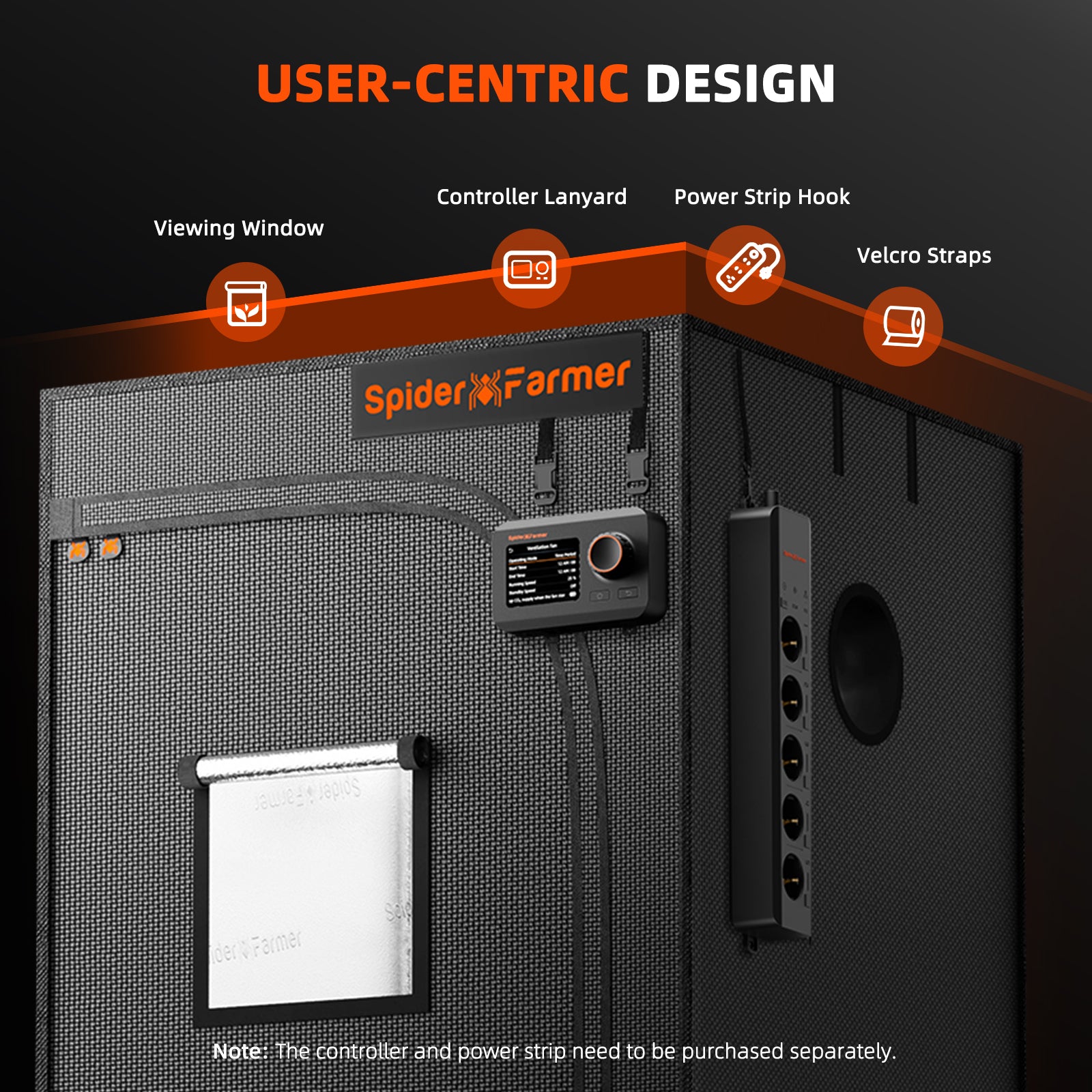 Sichtfenster-Funktion: Vergrößertes Beobachtungsfenster des Spider Farmer Zelts zur Kontrolle der Pflanzen ohne Öffnen der Reißverschlüsse.