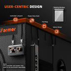 Black equipment organizer with mesh pockets, viewing window, tool bag, controller lanyard, power strip hook, and Velcro