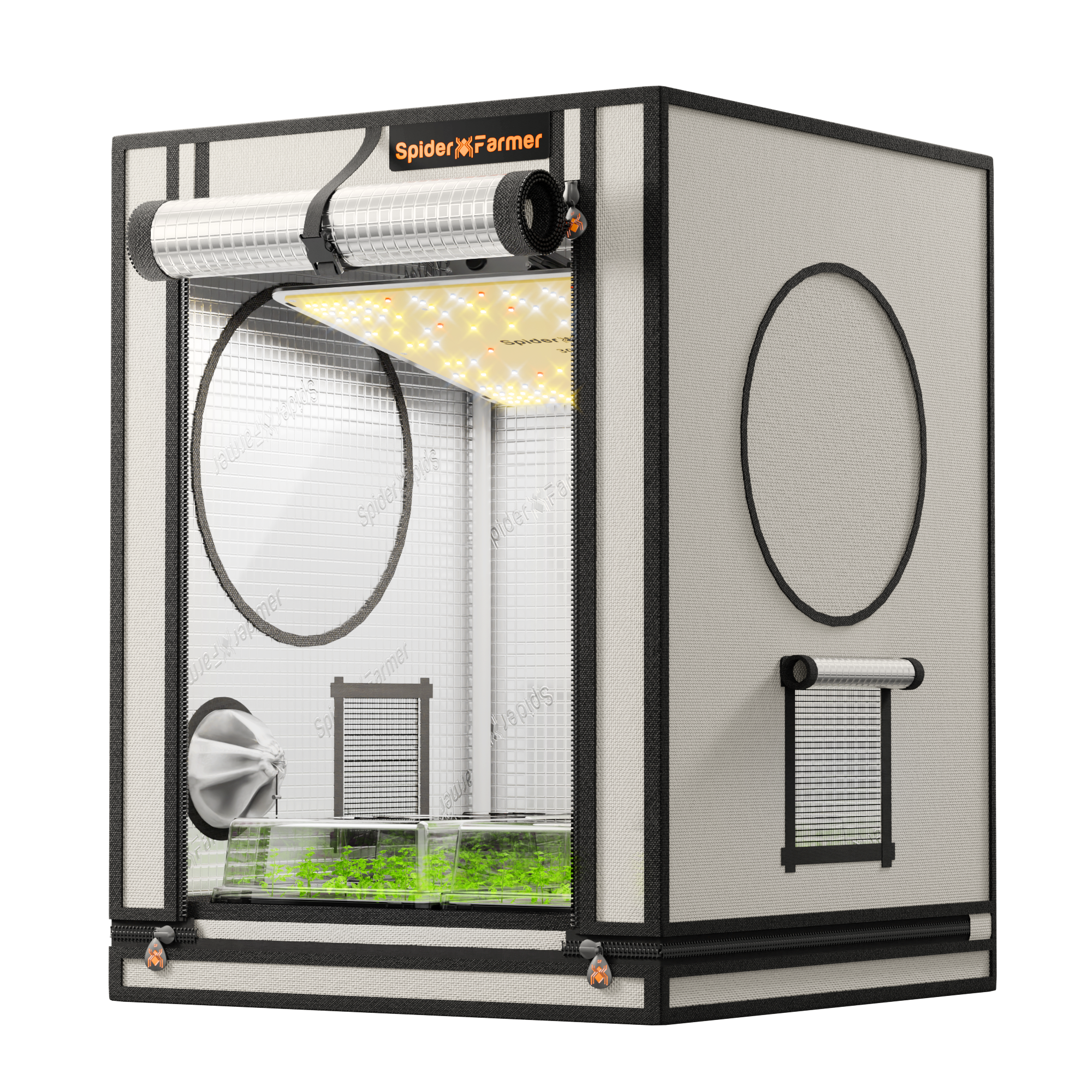 Spider Farmer Mini Growzelt 60x60x80 cm in modernem Weiß aus ultra-dickem 2000D Oxford-Gewebe für die Pflanzenanzucht.