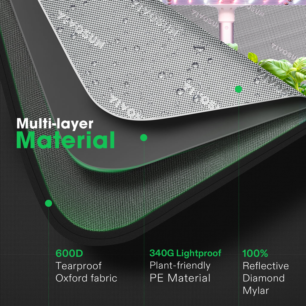 Vivosun growbox tent in green 600D Oxford fabric, 50x36x54 cm with lightproof PE layer